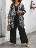 Completo da donna taglie forti, elegante con stampa floreale, maniche corte, 2 pezzi, adatto per feste e uso quotidiano