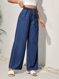 Jeans a gamba larga casual in colore unito con nodo, taglie forti per donne