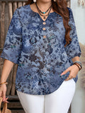 Camicia casual con motivo floreale, adatta per l'estate, taglia comoda