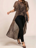 Camicia casual con stampa leopardata di taglia comoda, outfit minimalista