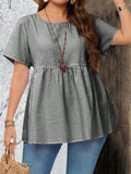 Bluse eleganti con stampa a righe, scollo tondo, maniche corte, casual, adatte per l'estate, per taglie forti