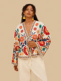 Blusa ampia da donna con stampa floreale, manica a campana, stile casual, taglia comoda, taglio regolare