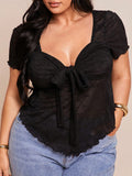 Top a maniche corte con texture in pizzo, taglie comode