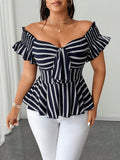 Blusa a spalle scoperte con fiocco e righe, taglie comode