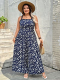 Tuta jumpsuit a fiori piccoli da donna taglie forti, adatta per primavera ed estate