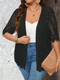 Cardigan corto da donna taglie forti in pizzo floreale a maniche corte