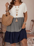 Vestito casual estivo da donna taglie forti con scollo rotondo, maniche a pipistrello e blocchi di colore