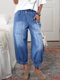 Jeans casual, lavati, vestibilità morbida, con coulisse in vita, taglie comode