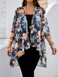 Cardigan casual da vacanza con stampa floreale all-over di taglia comoda