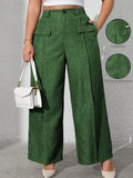 Pantaloni casual da donna con taglie comode e tinta unita, con finto taschino anteriore