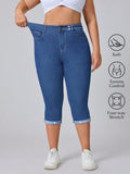 Pantaloni casual blu jeans con lunghezza 7/8 elasticizzati per taglie comode per donna