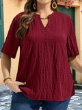 Camicia casual a maniche corte, scollo a V, spalle cadenti, in tessuto strutturato, taglia comoda