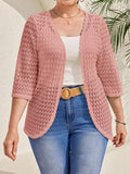 Cardigan taglia oversize da donna, in maglia traforata, con maniche a 3/4, casual, per vacanze
