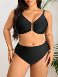 Bikini da donna taglie forti, con top a canotta monocolore e slip triangolari