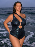Costume da bagno a due pezzi con fascia asimmetrica a stampa pelle di serpente, sexy e senza schienale, taglie forti