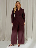Set elegante di 2 pezzi taglie forti: blazer doppiopetto tinta unita e pantaloni