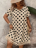 Abito da donna a pois con scollo a V e maniche corte, estivo, adatto per vacanze e stile occidentale, abbigliamento primaverile/estivo taglia comoda