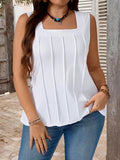 Top casual ampio smanicato con costine, scollo quadrato, effetto snellente, taglie comode
