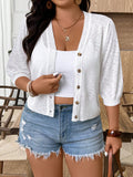 Cardigan casual da donna taglia comoda, a maniche 3/4, con bottoni, di colore unito, protettivo dal sole, adatto per le vacanze