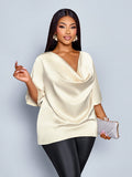 Blusa elegante da donna di grandi dimensioni, con collo alla coreana, maniche a pipistrello