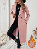 Cappotto lungo classico e casual di grandi dimensioni da donna in stile minimalista, con bavero oversize, cintura in vita, bottoni decorativi e tasche, adatto per l'autunno e l'inverno