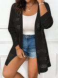 Cardigan lavorato a maglia oversize casual, tinta unita, con design traforato