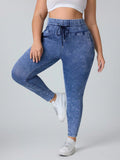 Jeans casual con cintura regolabile in vita e tasche, modello skinny, multiuso, taglie comode per donna