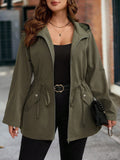 Giacca casual con cappuccio impermeabile, taglia over, colore unito, con chiusura lampo