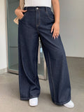 Jeans larghi a gamba dritta lavaggio scuro di taglia grande per tutte le stagioni