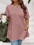 Maglietta casual oversize da donna con tintura a spirale, ricamo, due tasche