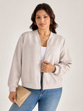 Giacca bomber casual alla moda in jacquard lavorato a maglia color cachi, adatta per l uso quotidiano