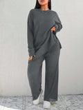 Set Felpa e pantaloni casual di taglia grande per donna, a tinta unita, con spalle cadenti e maniche lunghe