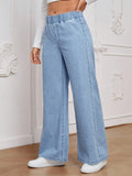 Jeans larghi casual con vita elastica per taglie forti
