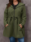 Giacca casual con cappuccio, tinta unita, manica lunga, con coulisse in vita e zip frontale, per taglie forti