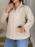 Giacca casual invernale da donna taglie forti, con zip frontale e maniche lunghe, tinta unita