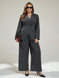 Completo  comodo e ampio da donna, stile asimmetrico, grigia, a maniche lunghe, stile old money, casual business