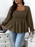 Blusa con scollo quadrato, maniche a sbuffo e peplum, top con peplum