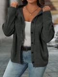 Cardigan casual in maglia a tinta unita con cappuccio, manica lunga e chiusura con laccetto, per donne taglie forti