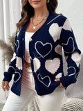 Cardigan casual oversize con blocchi di colore, decorato con borchie a forma di cuore
