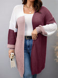 Cardigan casual a blocchi di colore e patchwork di taglia comoda