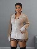 Cardigan lungo con chiusura lampo, casual, manica lunga, per taglie comode da donna