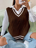 Gilet lavorato a maglia casual con righe a contrasto, taglie comode