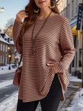 Maglie oversize da uscire, maglie a maniche lunghe casual a righe e stampa per donna
