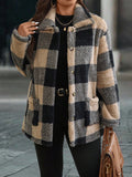 Cappotti casual in pile caldi a quadri per donne taglia curvy, autunno/inverno