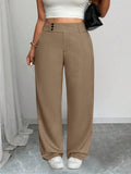Pantaloni casual a gamba dritta con vita larga per taglie forti