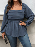 Camicia casual da donna taglie forti con colletto quadrato, maniche a lanterna con volant