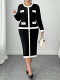 Set da 2 pezzi con top e gonna elegante in colori a contrasto e patchwork, taglie comode