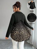 Camicia casual monopetto a maniche lunghe con stampa leopardata e inserti per taglie forti