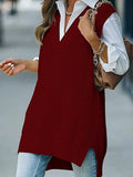 Maglione smanicato elegante e maturo per donne taglia forte, minimalista, maglia a collo a V