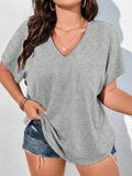 T-shirt Smanicata Con Collo A V E Maniche Corte Di Colore Solido Casual Taglie Forti